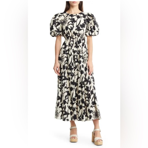 Moon River Dresses & Skirts - NEW NWT Moon River Black Floral Print Side Tie Cut-Out Tiered Midi Dress Size XS